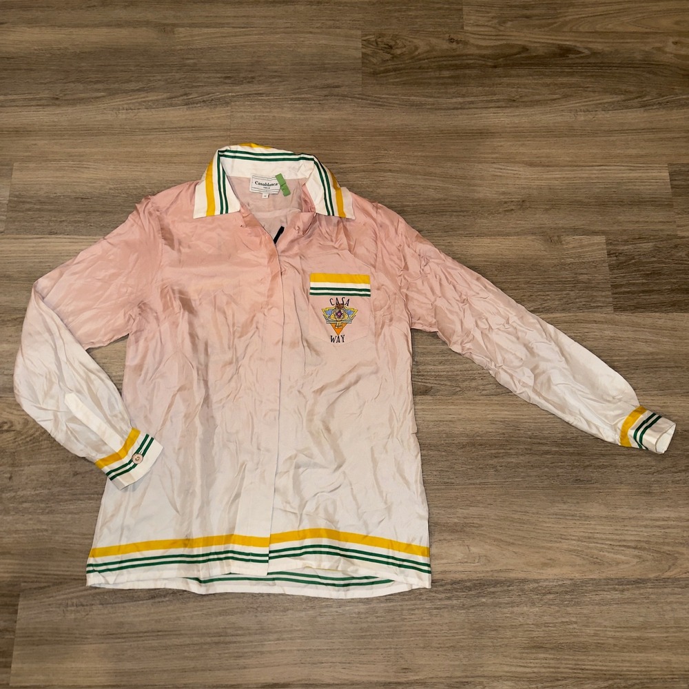 Casablanca Womens Casa Way Trophy Silk Cuban Collar Long Sleeve Shirt Pink 40